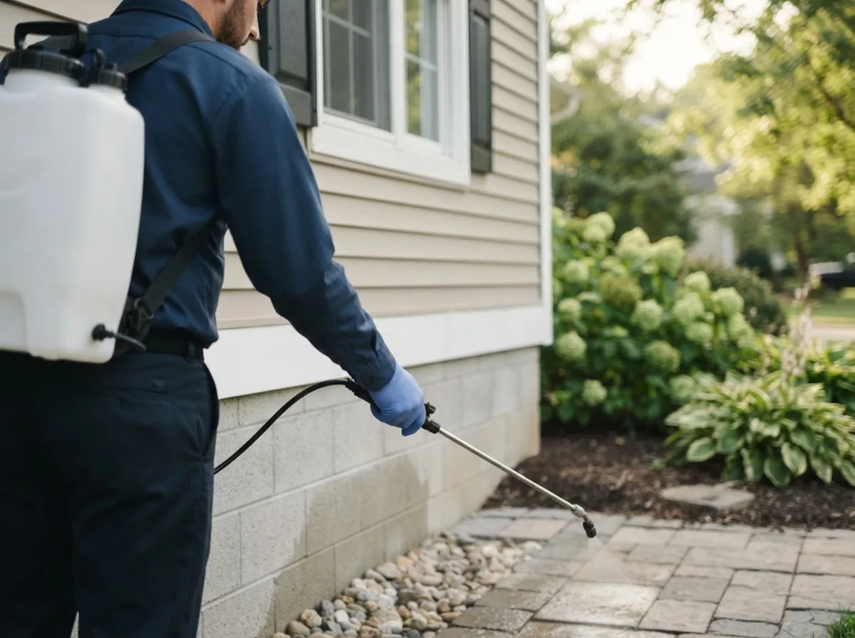 Pest control technician inspecting a home in Forest, VA